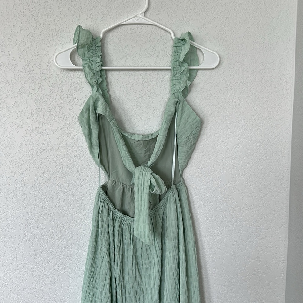 LUSH Dreamiest Darling Mint Smocked Tie-Back Tiered Midi Dress Small - Picture 8 of 10